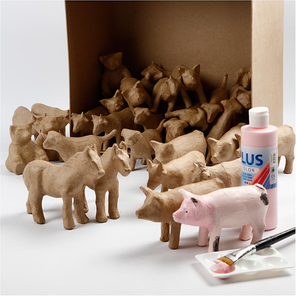 Animaux en papier mâché, H : 8-12 cm, 60 pièces/ 1 Pq. [HOB-26689]