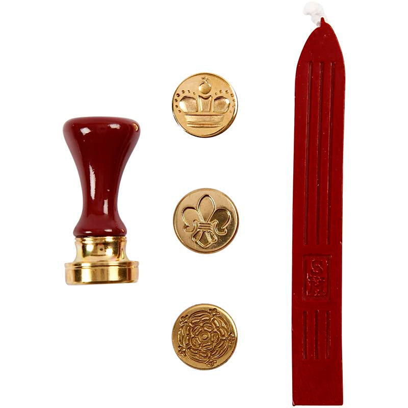 Wax Seal Set, crown, flower, fleur-de-lis, dia. 18 mm