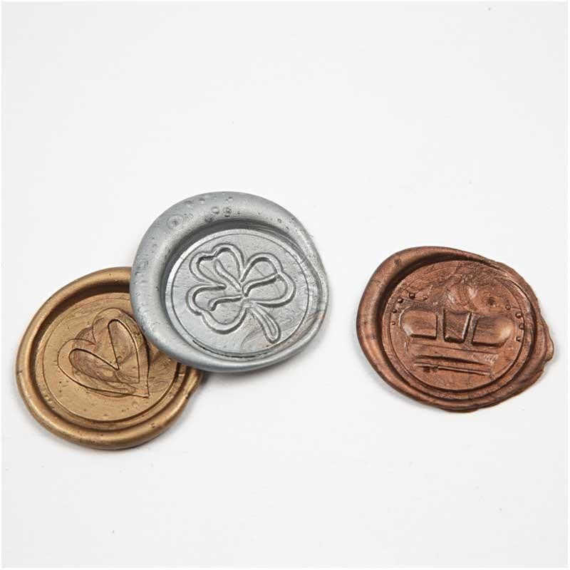 Cire à cacheter, Or, argent, bronze, L : 10 cm, 3 pièces/ 1 Pq. [HOB-27026]