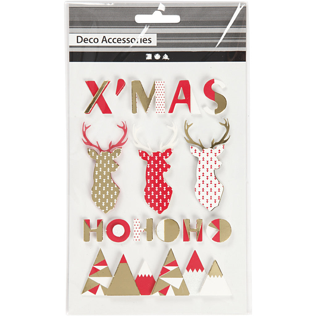 Autocollants 3D, rennes, H : 15-62 mm, L : 14-100 mm, ép. 5 mm, 15 pièces/ 1 Pq. [HOB-27097]