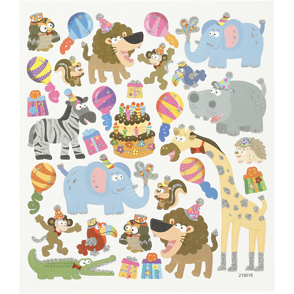 Autocollants, anniversaire des animaux, feuille 15x16,5 cm, 1 flles [HOB-27185]