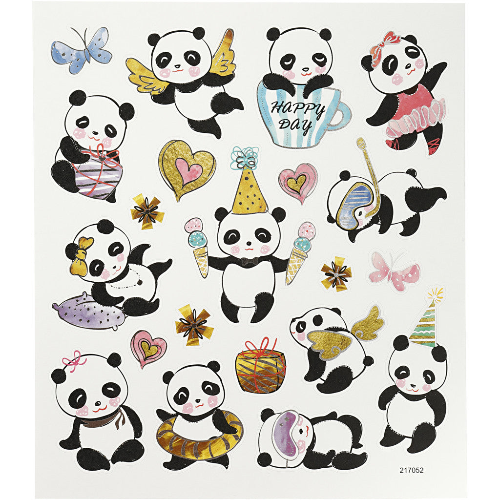 Autocollants, pandas, feuille 15x16,5 cm, 1 flles [HOB-27196]
