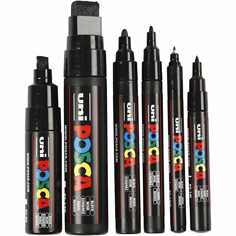 Feutre Posca, trait 0,7-15 mm, noir, 6 pièces/ 1 Pq. [HOB-279900]