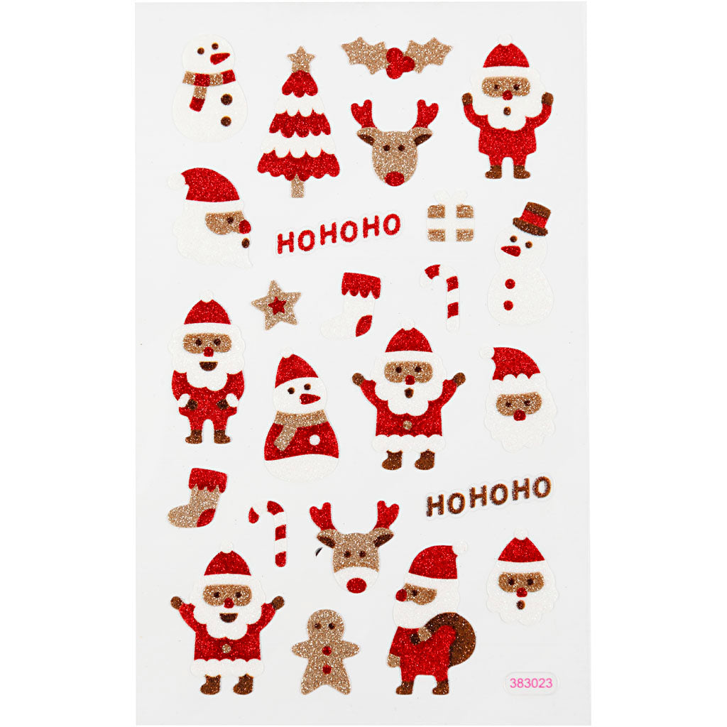 Glitter Stickers, Santas, sheet 10x16 cm, 1 sheet