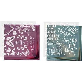 Film décoratif et feuille transfert, printemps, feuille 15x15 cm, bleu clair, rose, 2x2 flles/ 1 Pq. [HOB-283551]