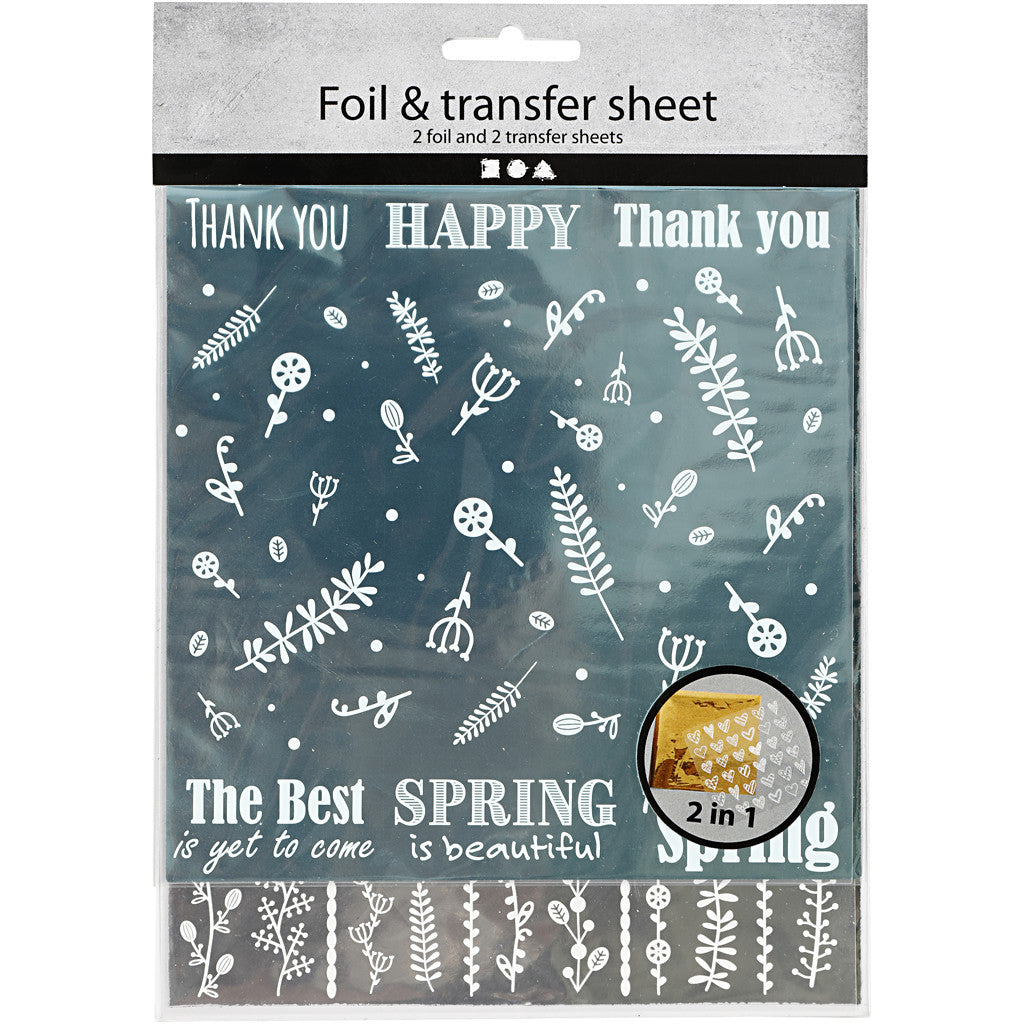 Film décoratif et feuille transfert, Fleurs de printemps, feuille 15x15 cm, argent, turquoise, 2x2 flles/ 1 Pq. [HOB-283554]