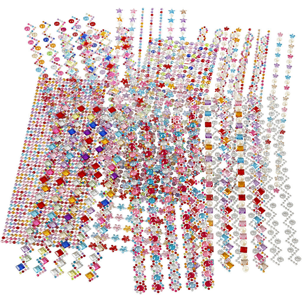 Pierres de strass, d 2-10 mm, feuille 27x9 cm, Le contenu peut varier , 12 flles ass./ 1 Pq. [HOB-28402]