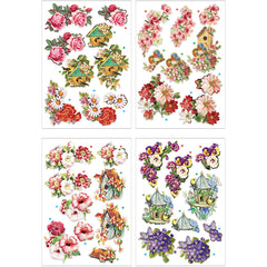 Motifs 3D, fleurs et oiseaux, feuille 21x30 cm, 4 flles/ 1 Pq. [HOB-28701]