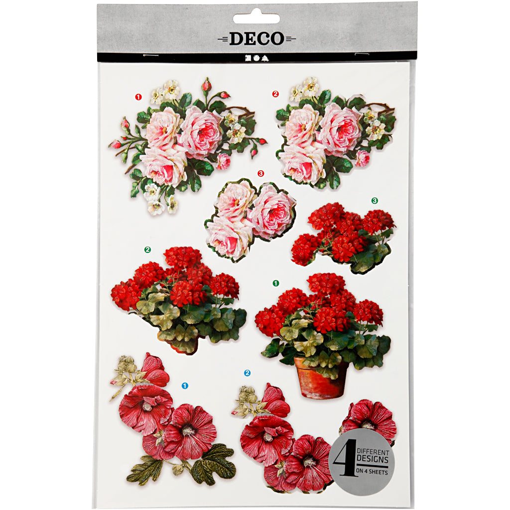 Motifs 3D, fleurs, feuille 21x30 cm, 4 flles/ 1 Pq. [HOB-28703]