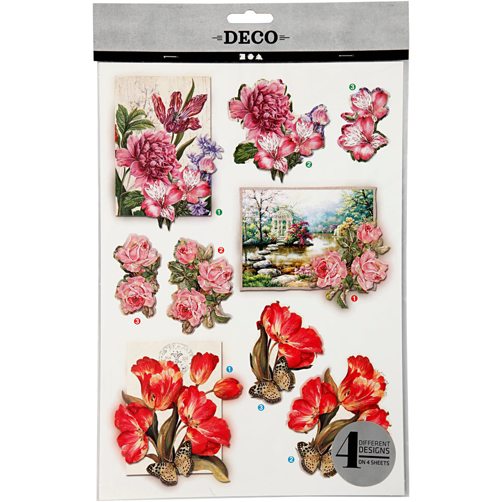 Motifs 3D, fleurs et papillons, feuille 21x30 cm, 4 flles/ 1 Pq. [HOB-28705]