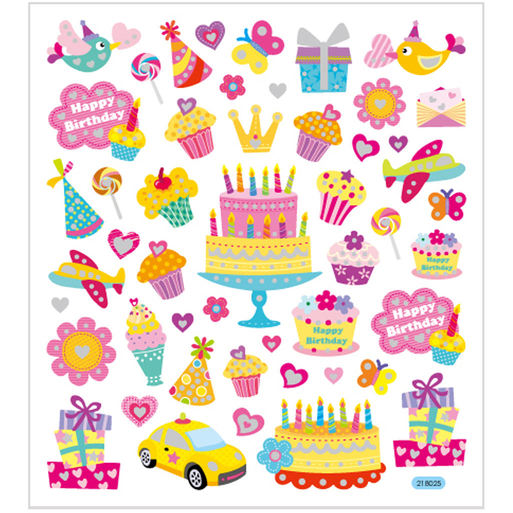 Autocollants, anniversaire, feuille 15x16,5 cm, ca. 49 pièce, 1 flles [HOB-28882]