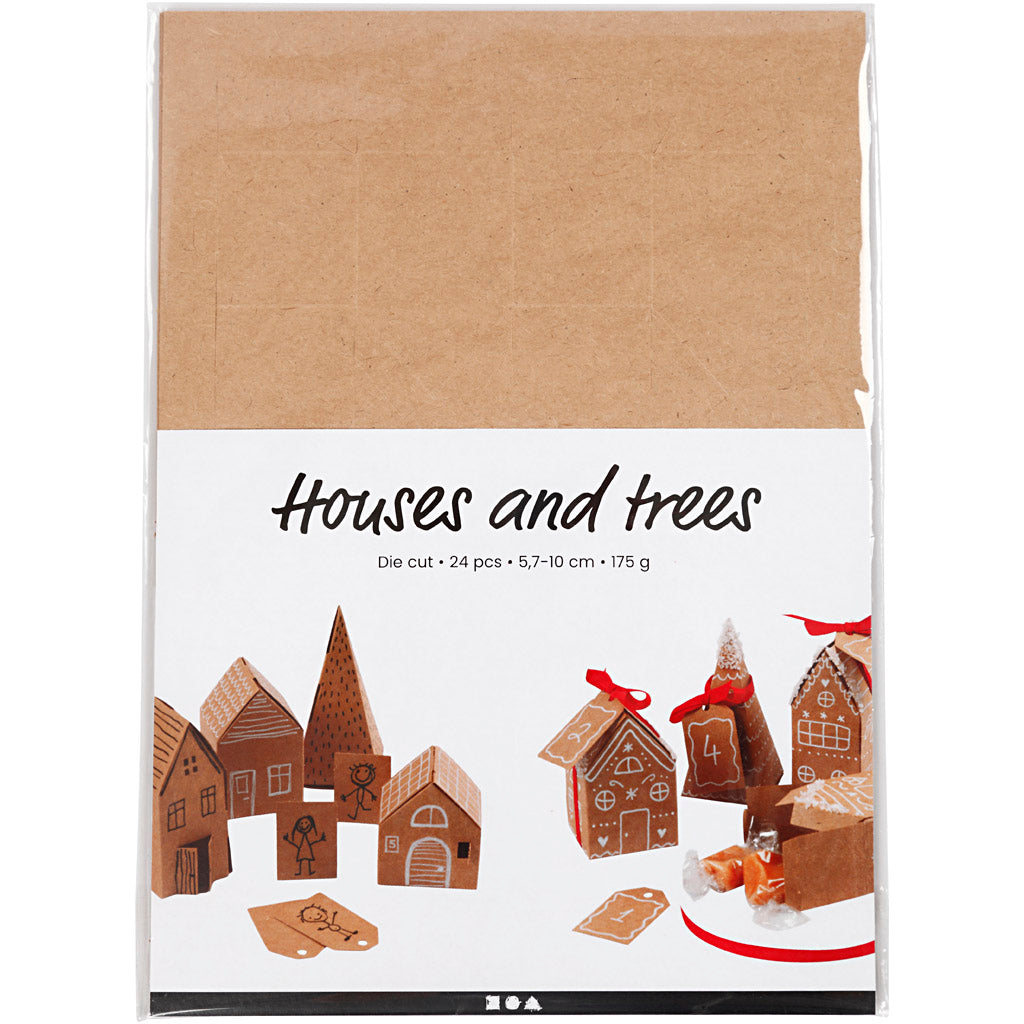 Maisons et arbres découpés, H : 5,7-10 Cm cm, 1 set [HOB-29040]
