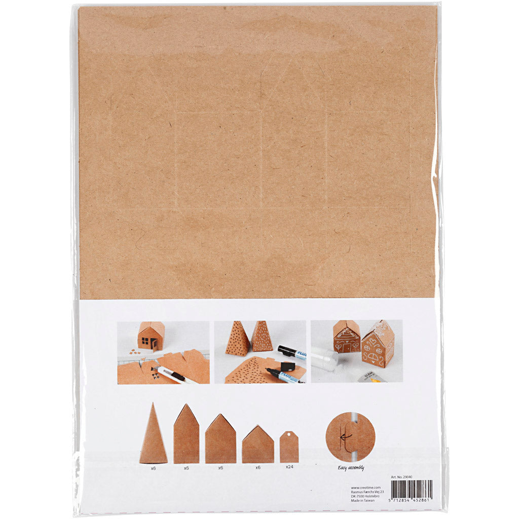 Maisons et arbres découpés, H : 5,7-10 Cm cm, 1 set [HOB-29040]