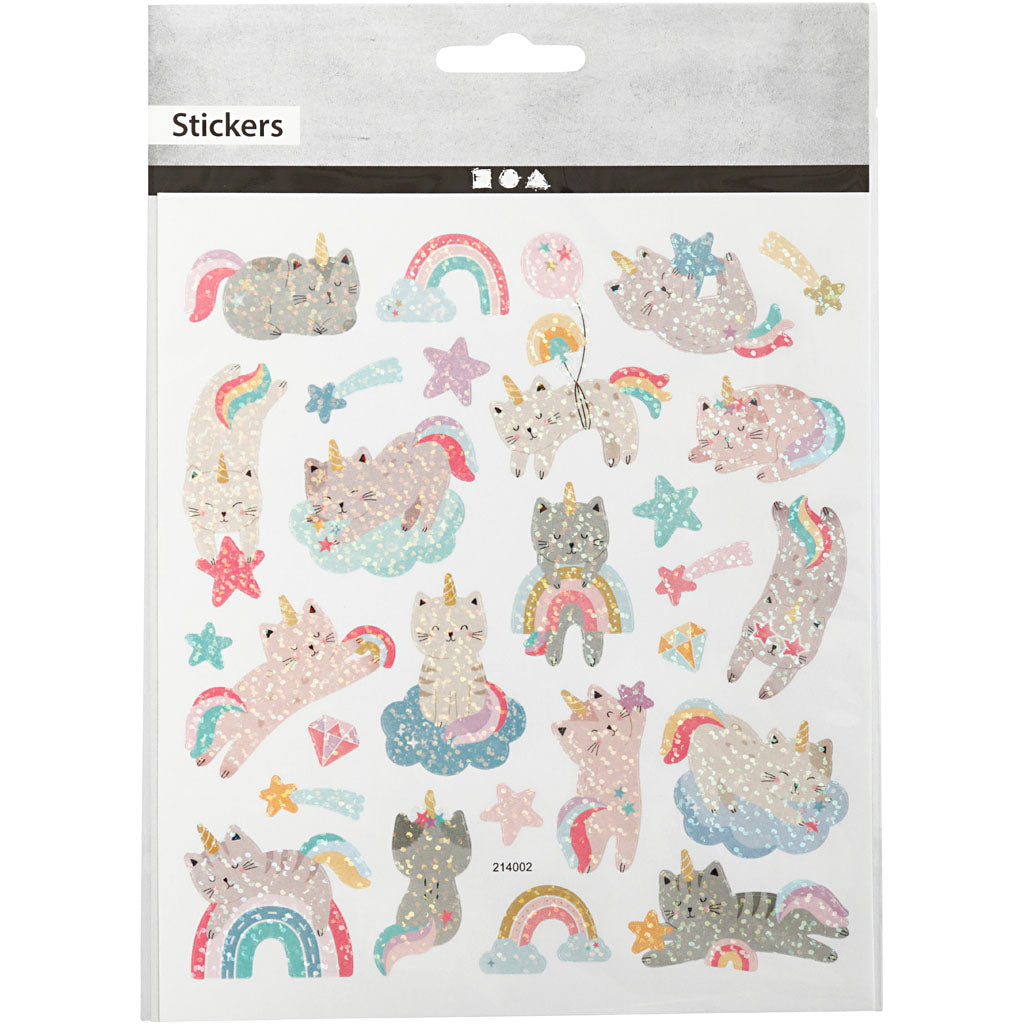 Autocollants, chats licorne, feuille 15x16,5 cm, 1 flles [HOB-29047]