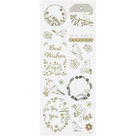 Autocollants Thank You, oiseaux, feuille 10x24 cm, ca. 17 pièce, or, 1 flles [HOB-29146]