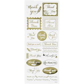 Autocollants Thank You, thank you, feuille 10x24 cm, ca. 19 pièce, or, 1 flles [HOB-29147]