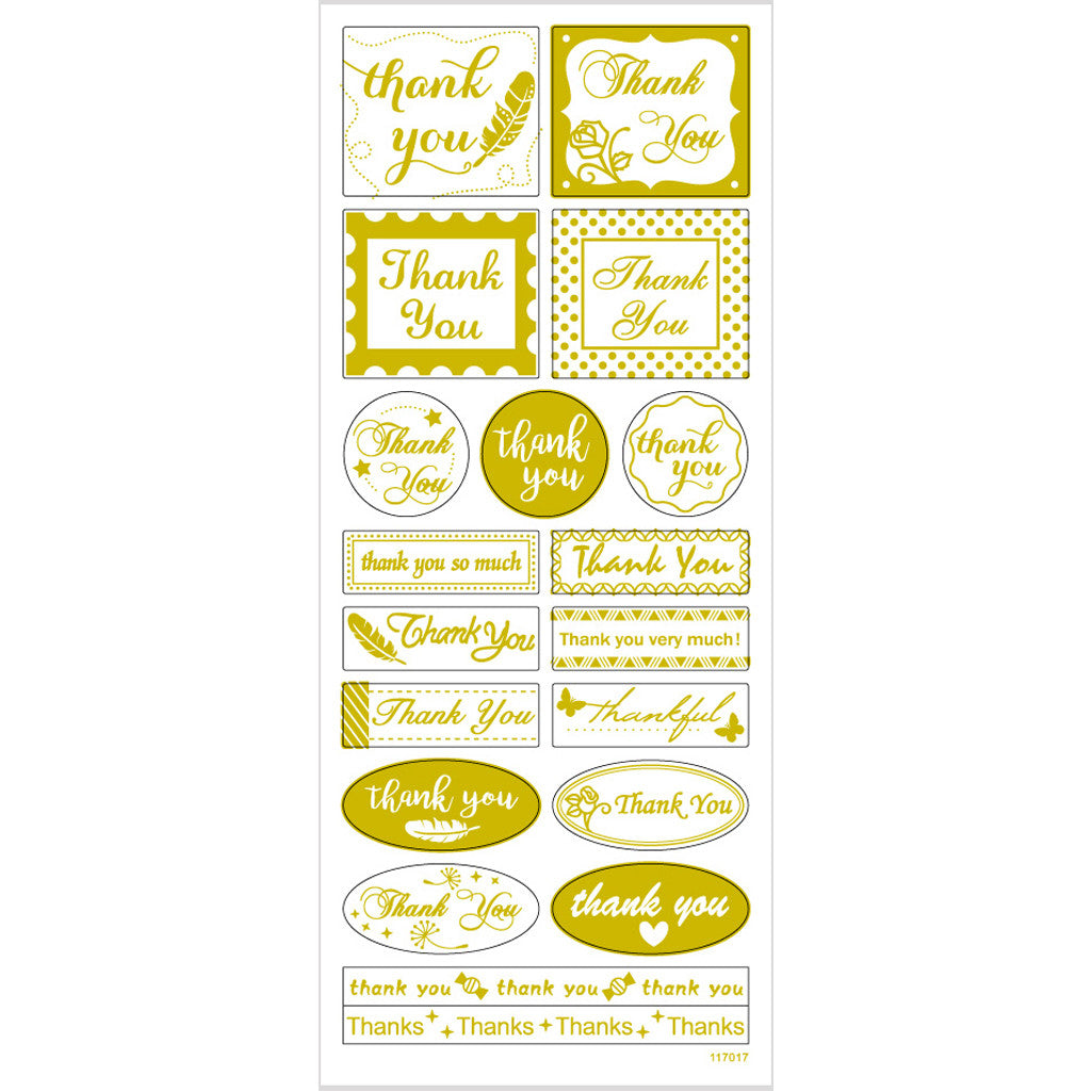 Autocollants Thank You, thank you, feuille 10x24 cm, ca. 19 pièce, or, 1 flles [HOB-29147]