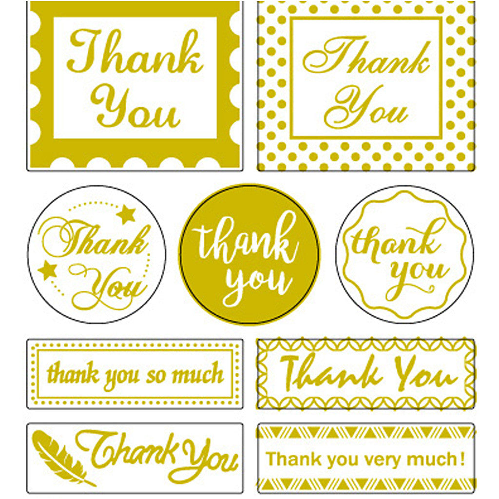 Autocollants Thank You, thank you, feuille 10x24 cm, ca. 19 pièce, or, 1 flles [HOB-29147]