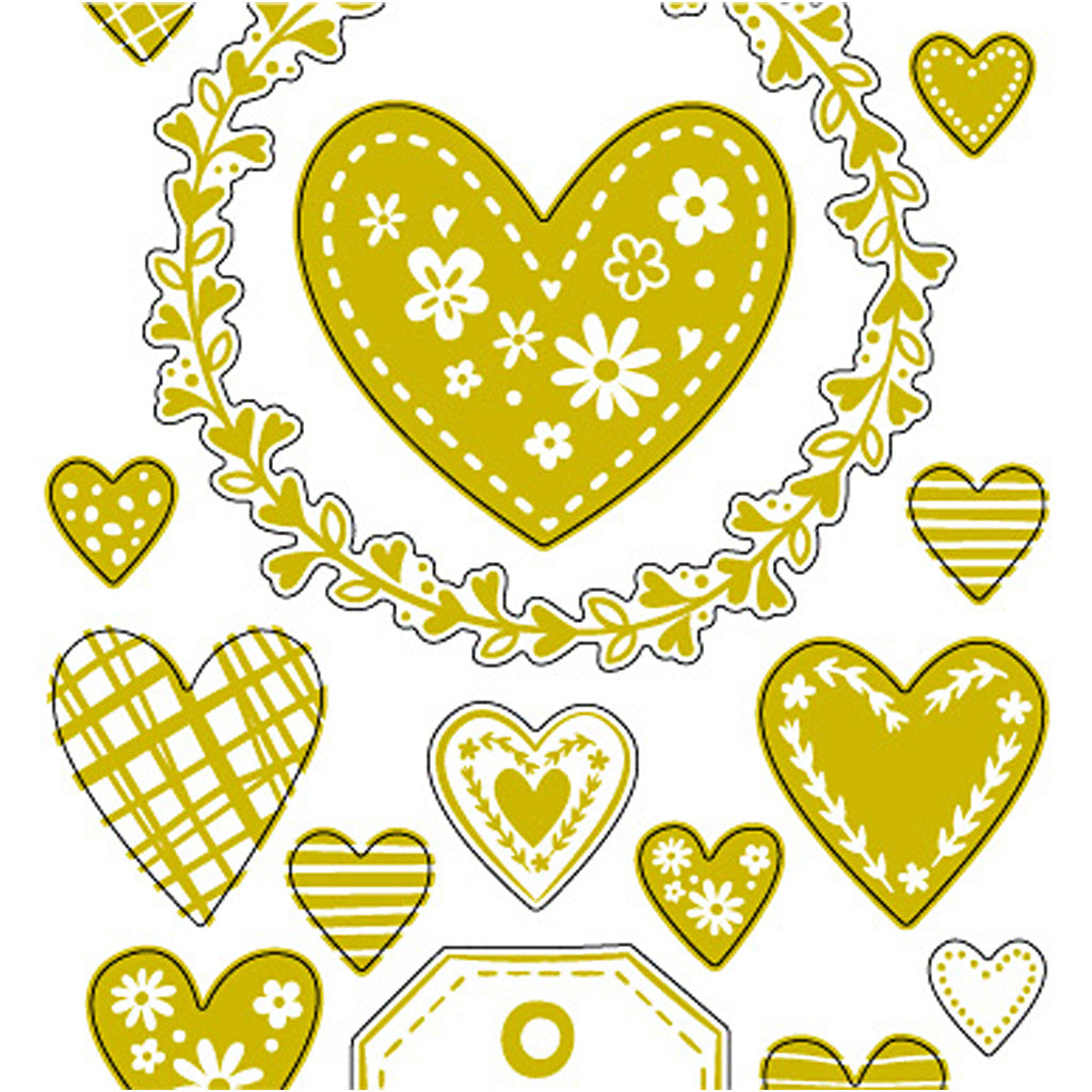 Autocollants Thank You, coeurs, feuille 10x24 cm, ca. 33 pièce, or, 1 flles [HOB-29151]