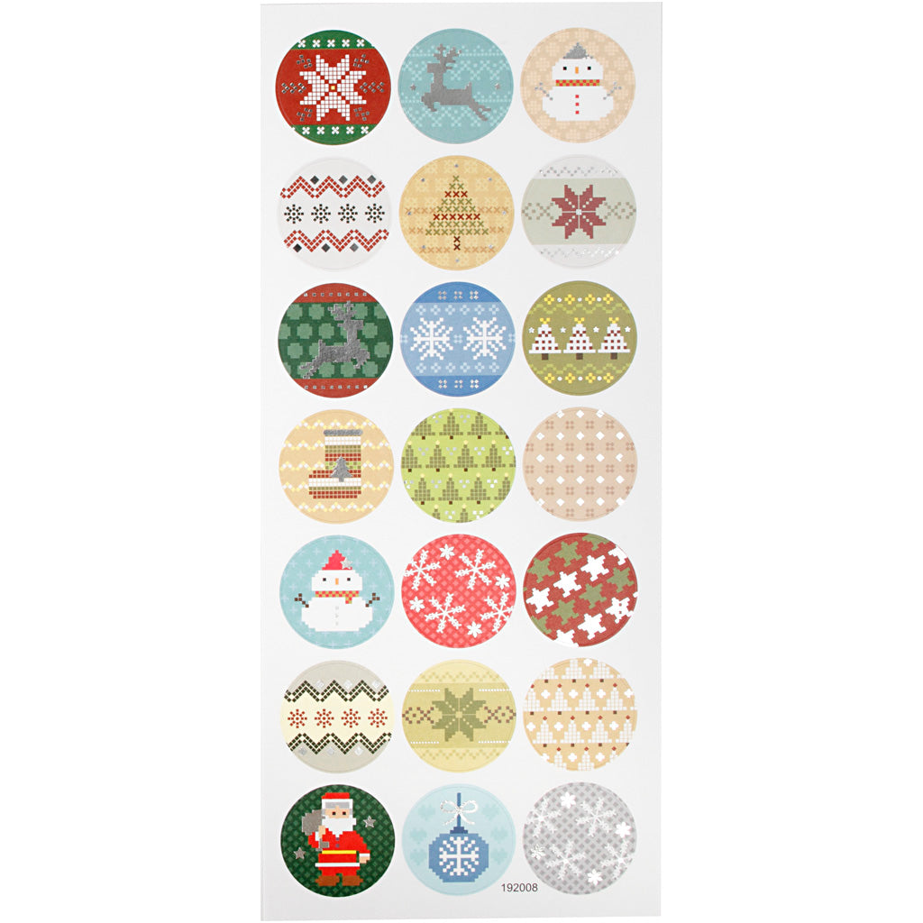 Stickers, christmas embroidery, sheet 10x23 cm, ca. 21 pc, 1 sheet