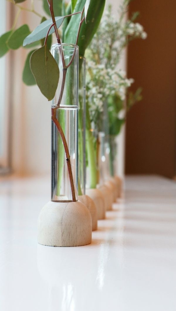 Base en bois avec tube à essai de 2 cm de diamètre et de 15 cm de hauteur (1 pièce) [IFS-29217].