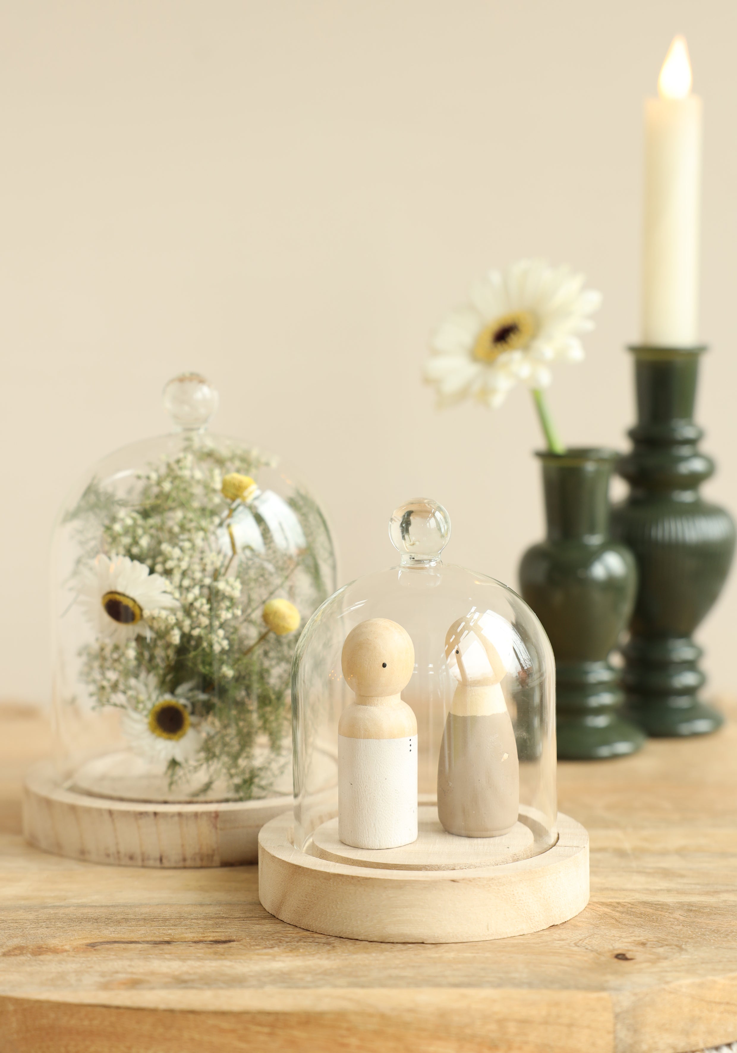 Cloche en verre avec bouton en verre avec base en bois Ø10 h.12 cm (1 pc) [IFS-29311]