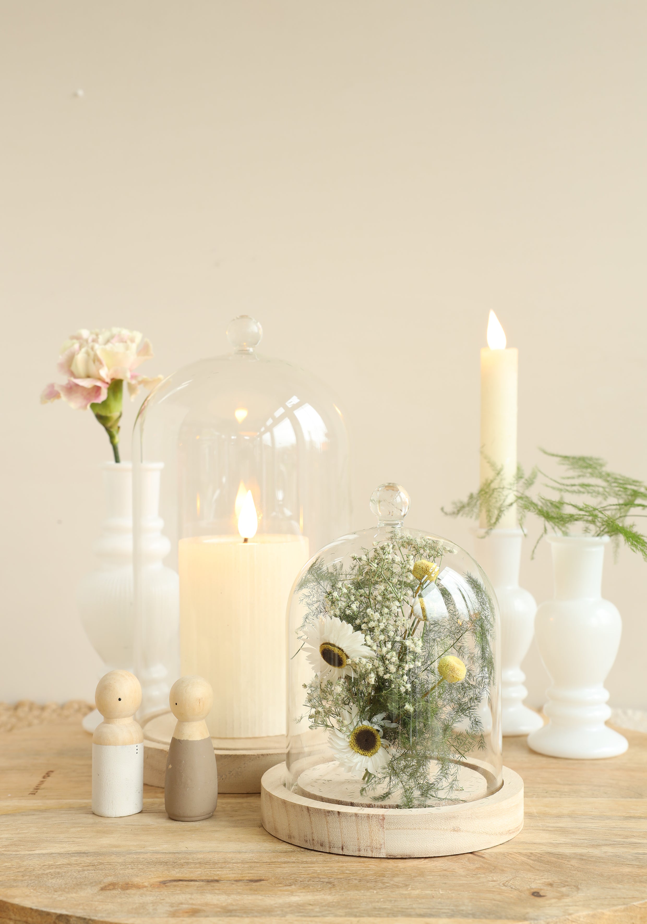 Cloche en verre avec bouton en verre avec base en bois Ø12 h.18 cm (1 pc) [IFS-29313]