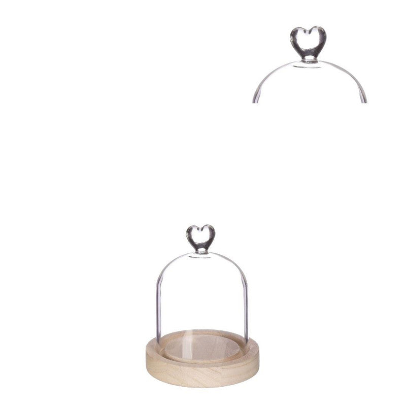 Bell Jar Heart Wood Base Ø10 h.13 cm