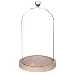 Cloche en verre avec base en bois et cœur Ø 17 cm, H. 30 cm (1 pièce) [IFS-29365]