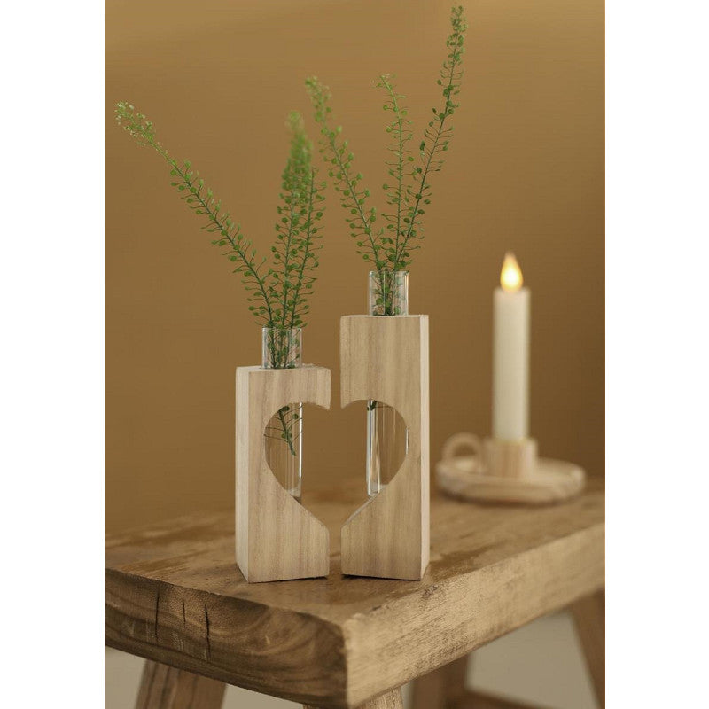 Support en bois en forme de cœur pour tube, L. 4 x l. 4 x H. 14,5 cm (lot de 6) [IFS-29637]