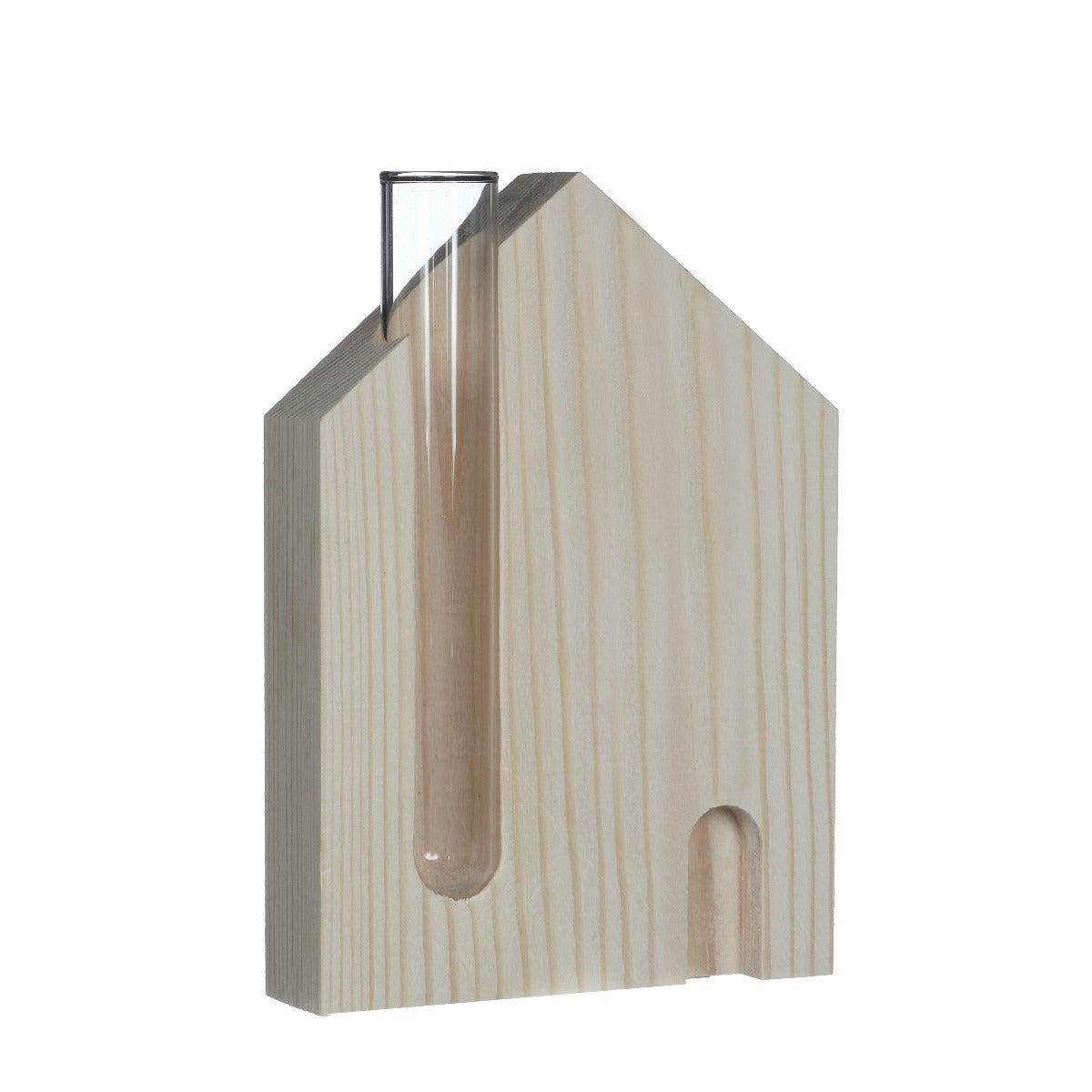 Support en bois forme maison avec tube à essai de 14 cm de haut (6 pièces.) [IFS-29649]
