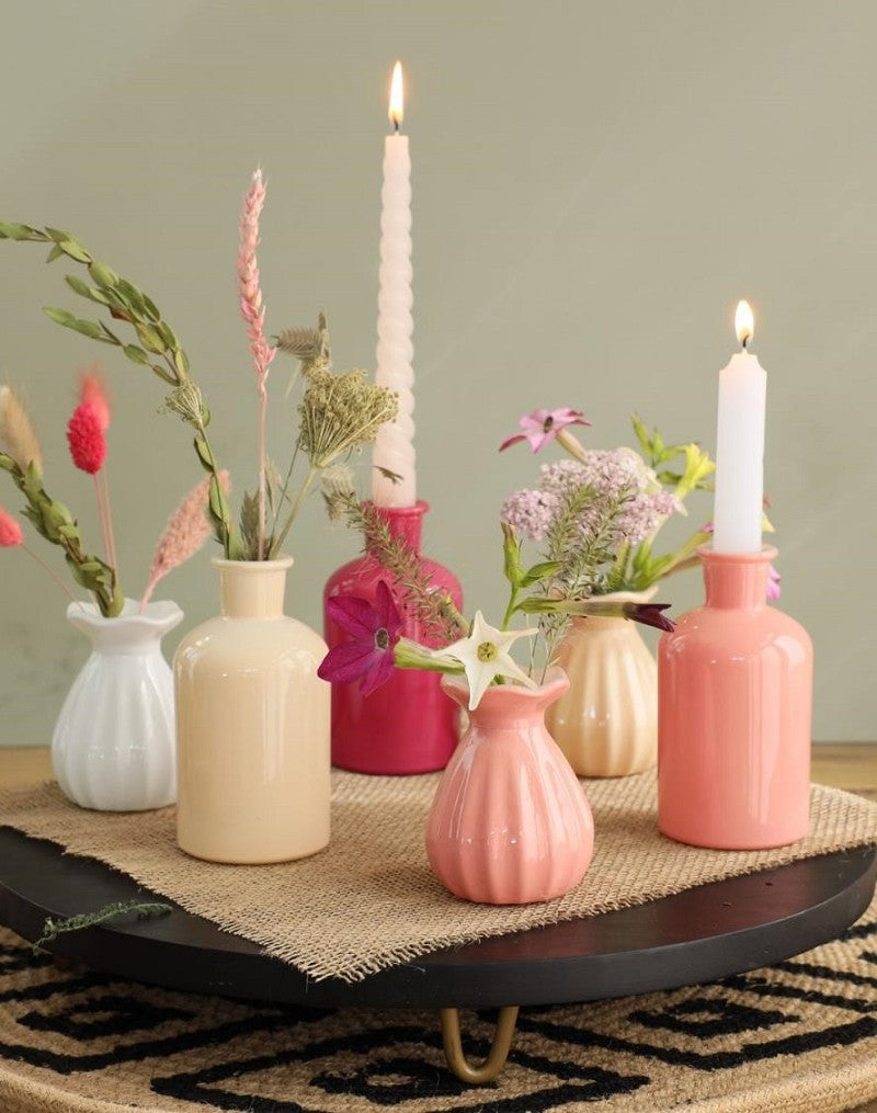 Bouteilles en verre Ø7 h: 12 cm Assorti Rose (12 Pcs) [IFS-29806]