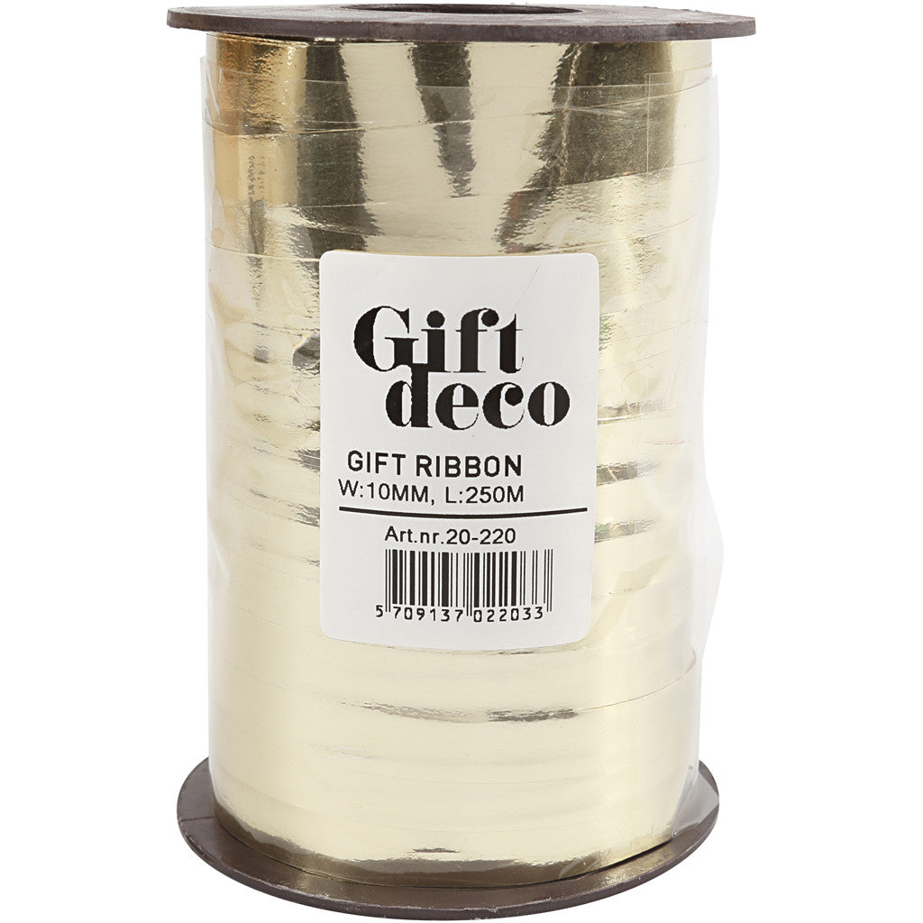 Ruban cadeau, L : 10 mm, brillante, or métallique, 250 m/ 1 rouleau [HOB-20220]