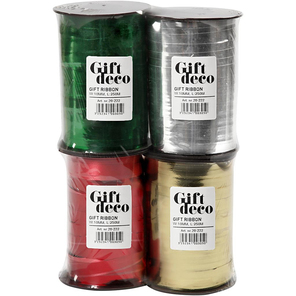 Ruban cadeau, L : 10 mm, brillante, 4x250 m/ 1 Pq. [HOB-20225]