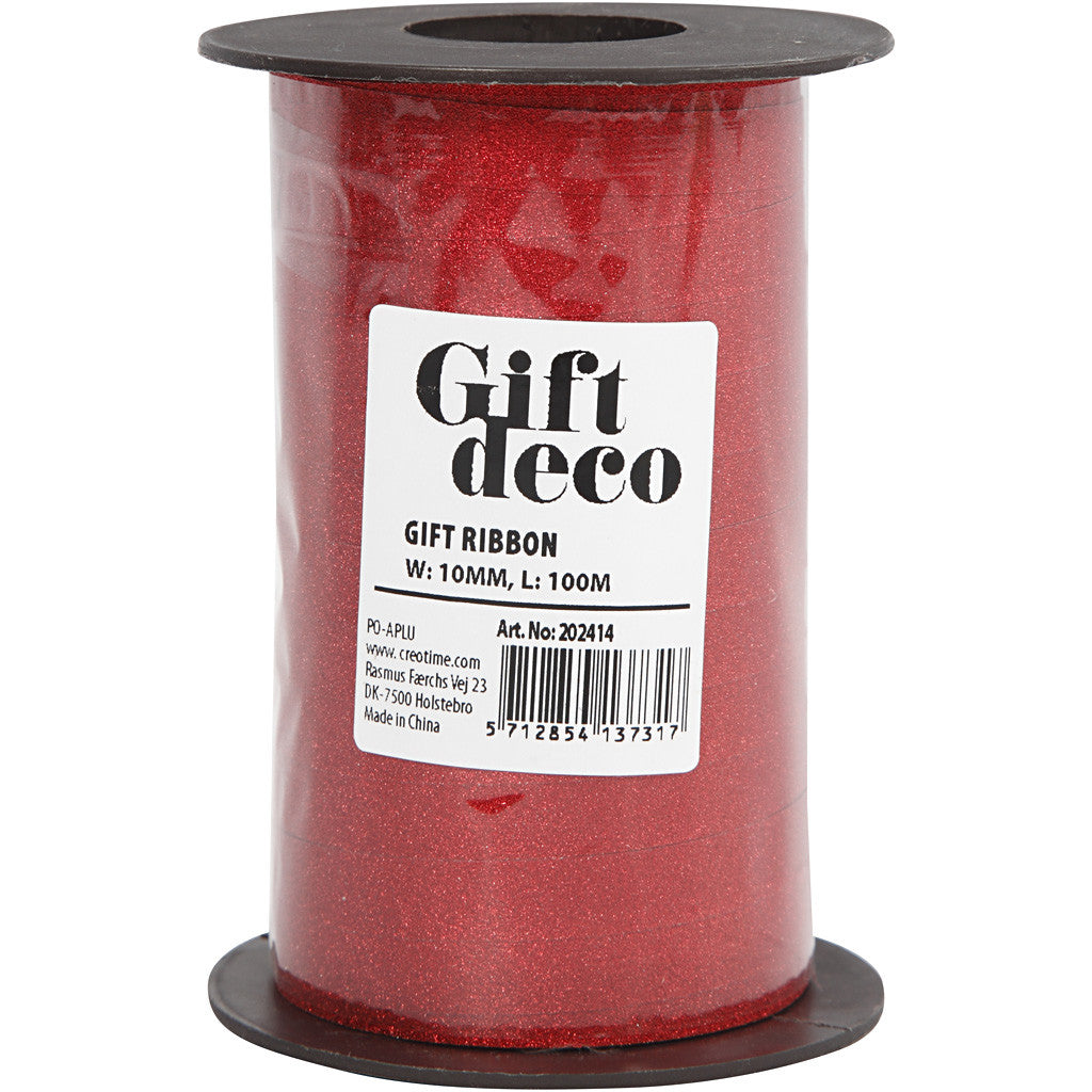 Ruban cadeau, L : 10 mm, paillettes, rouge, 100 m/ 1 rouleau [HOB-202414]