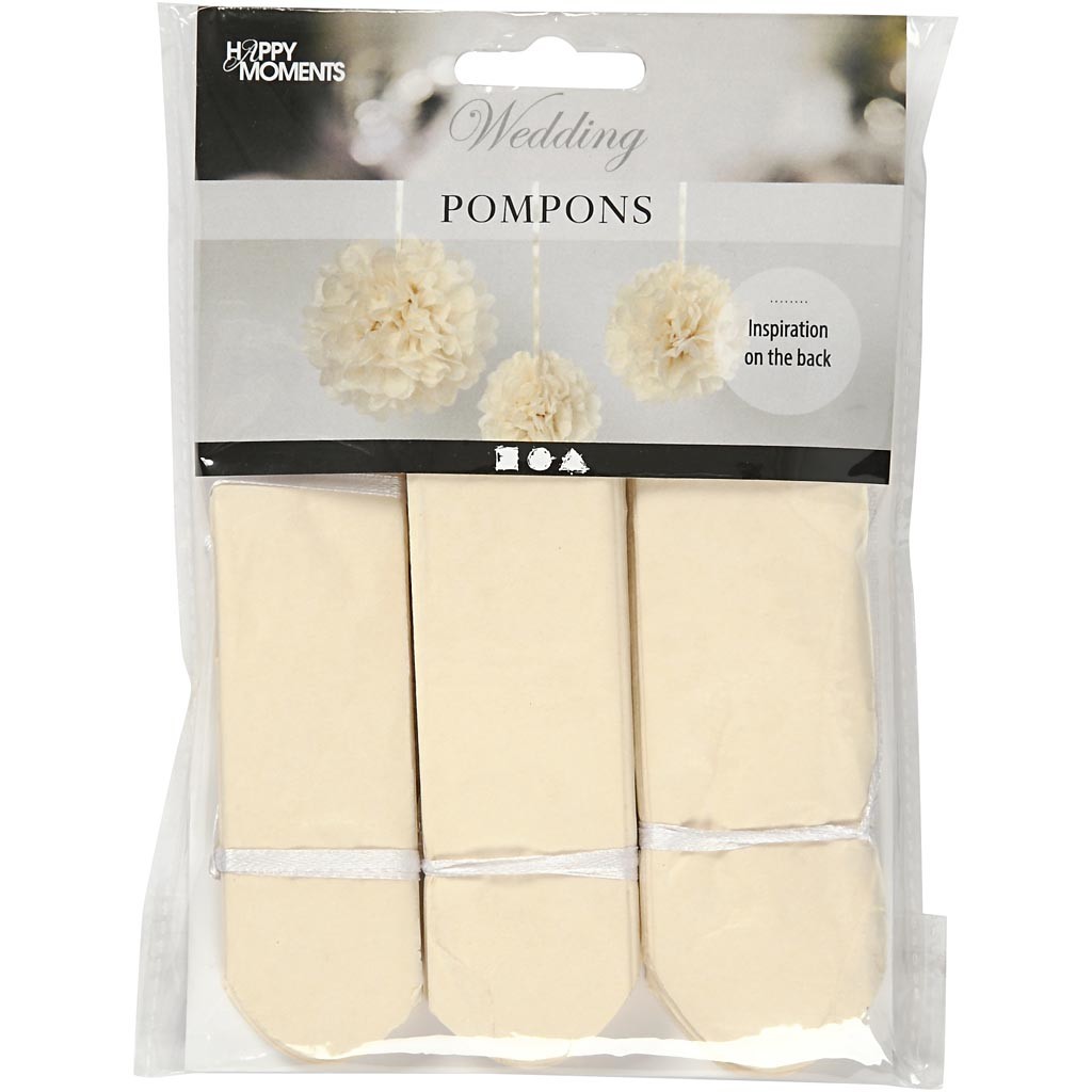 Pompons en papier, d 20+24+30 cm, 16 gr, blanc cassé, 3 pièces/ 1 Pq. [HOB-20472]