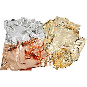 Imitation feuille métal, feuille 16x16 cm, copper, or, argent, 3x50 flles/ 1 Pq. [HOB-20477]