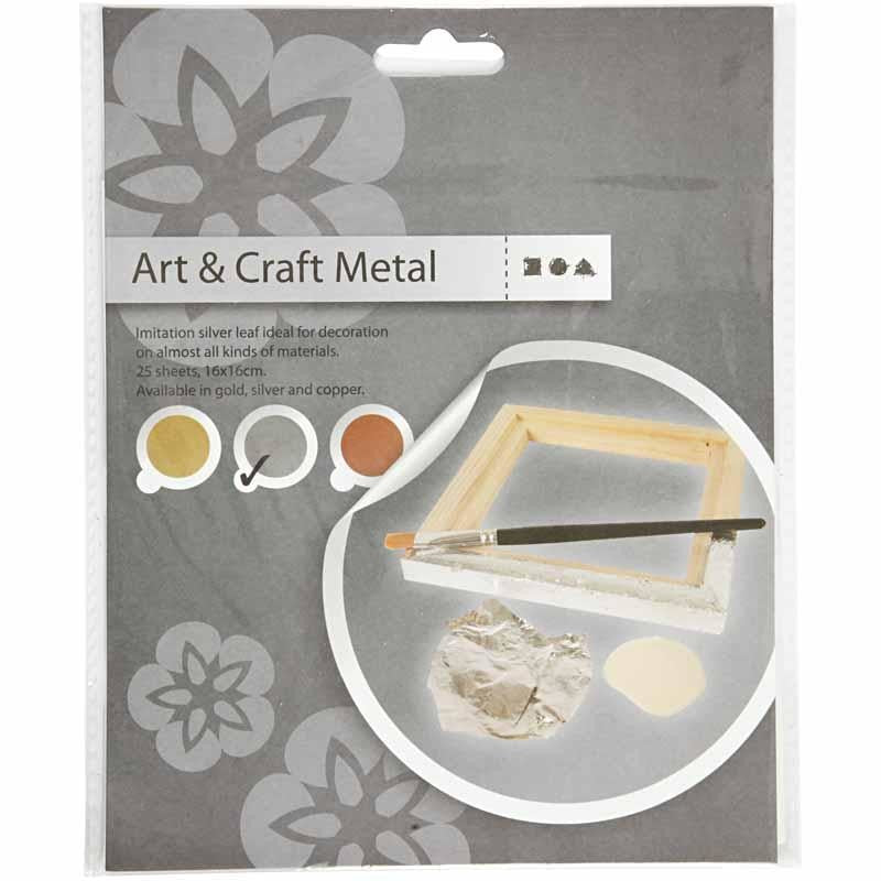 Imitation feuille métal, feuille 16x16 cm, argent, 0,625 m2, 25 flles/ 1 Pq. [HOB-20483]