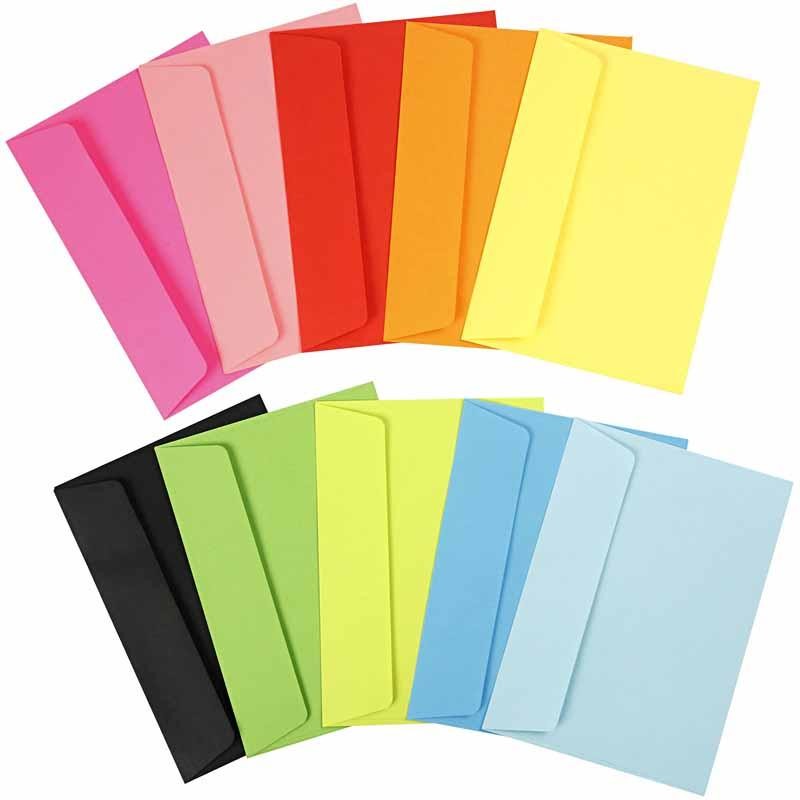 Enveloppes couleur, dimension enveloppes 11,5x16 cm, 80 gr, ass. de couleurs, 10x10 pièces/ 1 Pq. [HOB-20620]