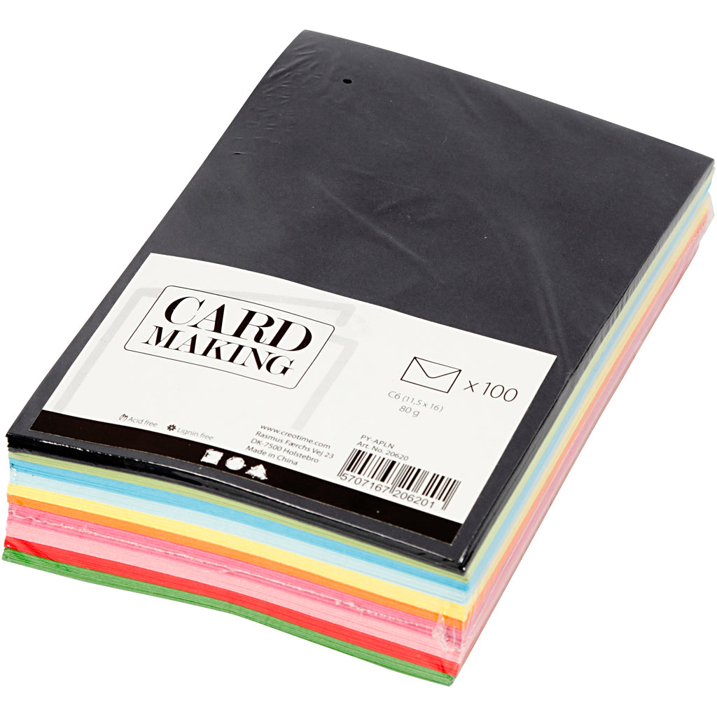 Enveloppes couleur, dimension enveloppes 11,5x16 cm, 80 gr, ass. de couleurs, 10x10 pièces/ 1 Pq. [HOB-20620]