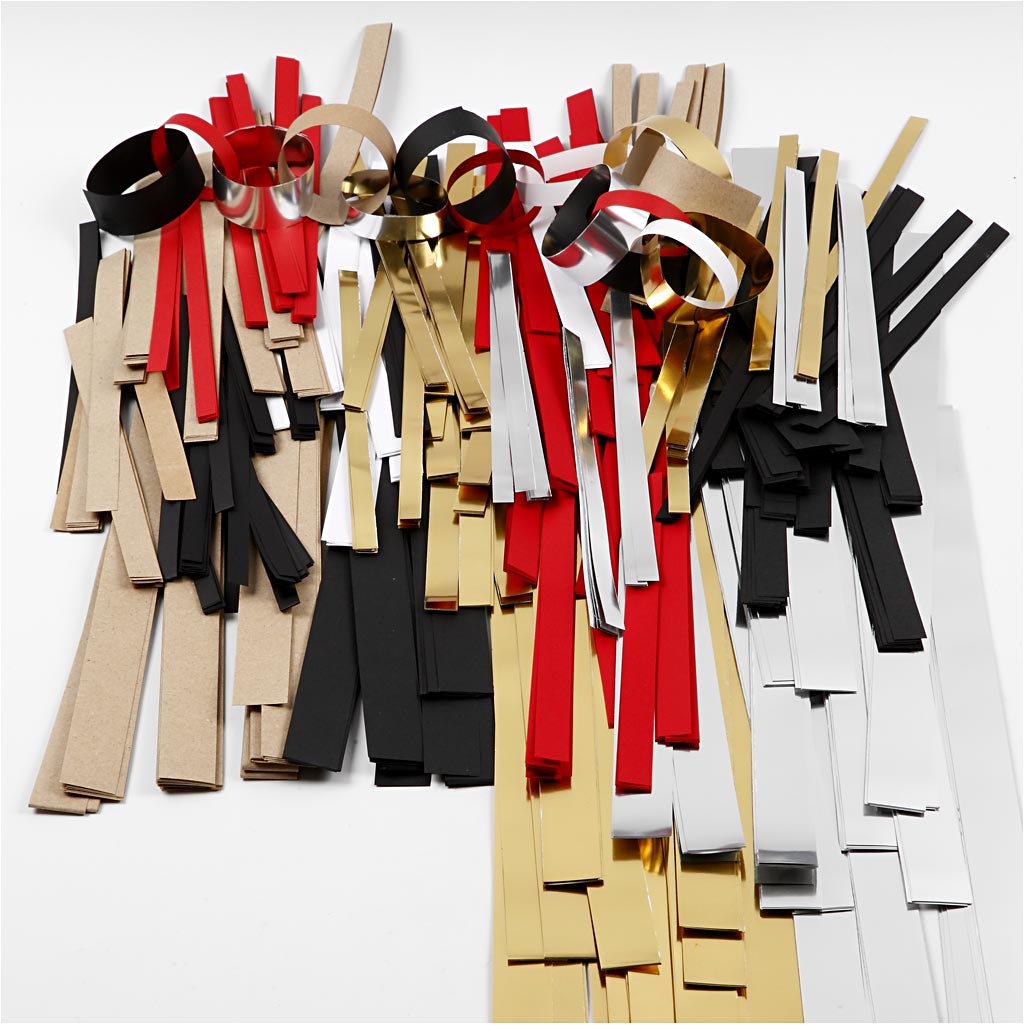 Bandes de papier étoiles, L : 44+78 cm, d 4,5+6,5+11,5 cm, L : 10+15+25 mm, Le contenu peut varier , or, rouge, argent, blanc, 5000 bandes/ 1 Pq. [HOB-20727]