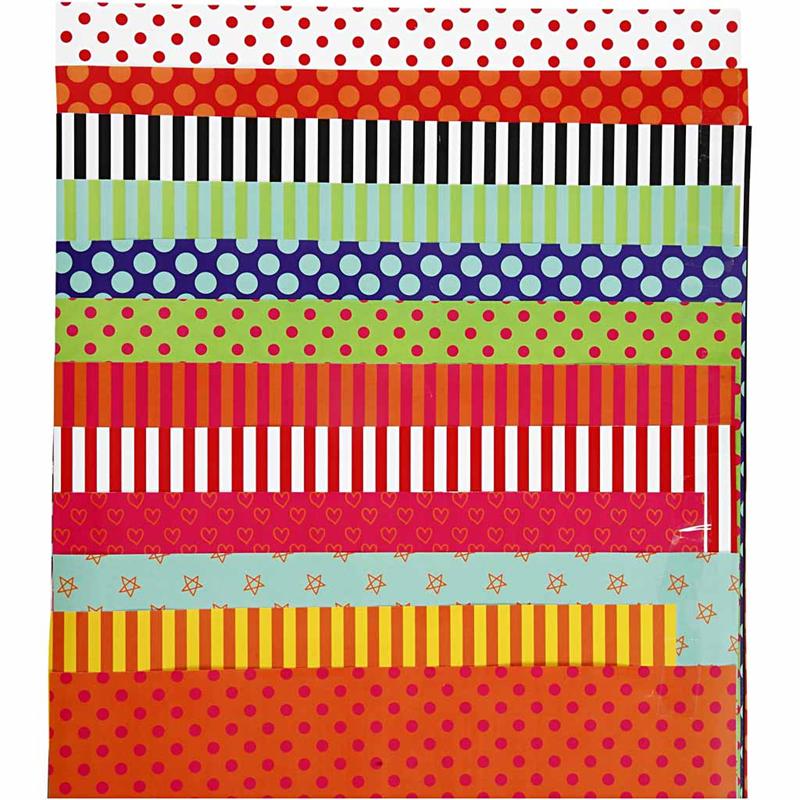 Papier Glacé, motifs, feuille 24x32 cm, 80 gr, ass. de couleurs, 50 flles ass./ 1 Pq. [HOB-20871]