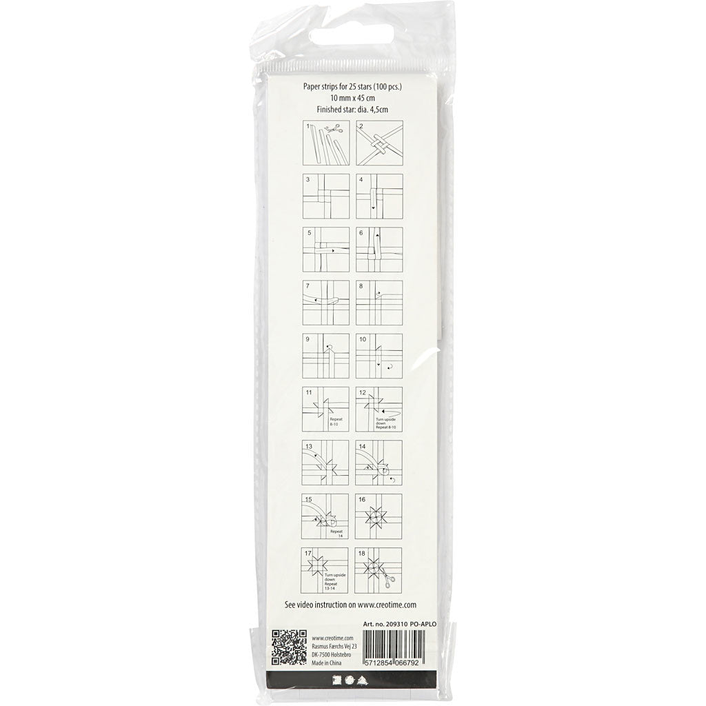 Bandes de papier étoiles, L : 45 cm, L : 10 mm, d 4,5 cm, blanc, 100 bandes/ 1 Pq. [HOB-209310]