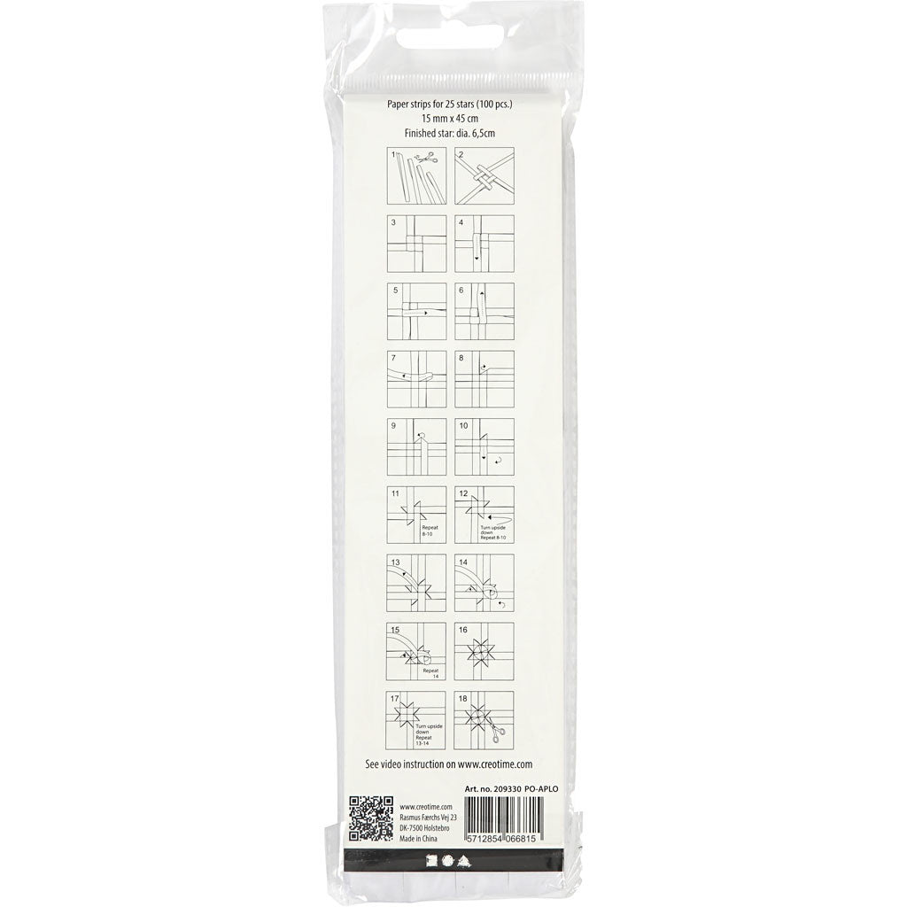 Bandes de papier étoiles, L : 45 cm, d 6,5 cm, L : 15 mm, blanc, 100 bandes/ 1 Pq. [HOB-209330]