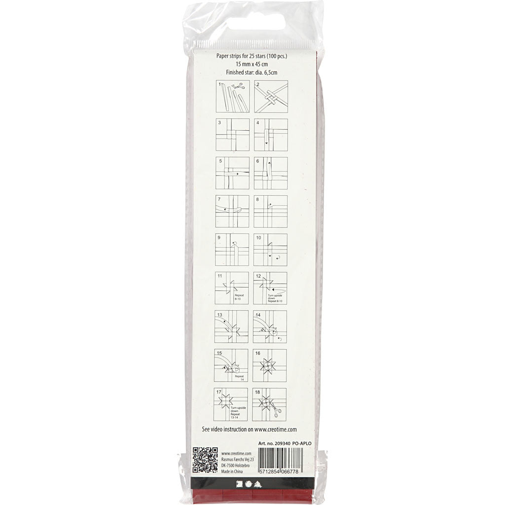 Bandes de papier étoiles, L : 45 cm, L : 15 mm, d 6,5 cm, rouge, 100 bandes/ 1 Pq. [HOB-209340]