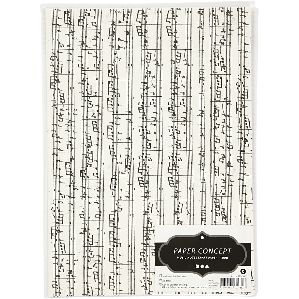 Papier krafy imprimé, notes de musique, A4, feuille 210x297 mm, 100 gr, 10 flles/ 1 Pq. [HOB-219560]