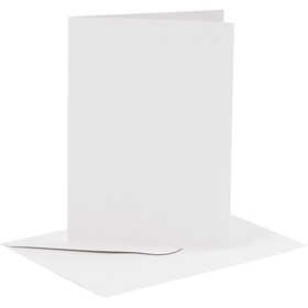 Cartes et enveloppes, dimension carte 10,5x15 cm, dimension enveloppes 11,5x16,5 cm, 110+230 gr, blanc, 6 set/ 1 Pq. [HOB-23010]