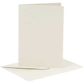 Cartes et enveloppes, dimension carte 10,5x15 cm, dimension enveloppes 11,5x16,5 cm, 110+230 gr, blanc cassé, 6 set/ 1 Pq. [HOB-23011]