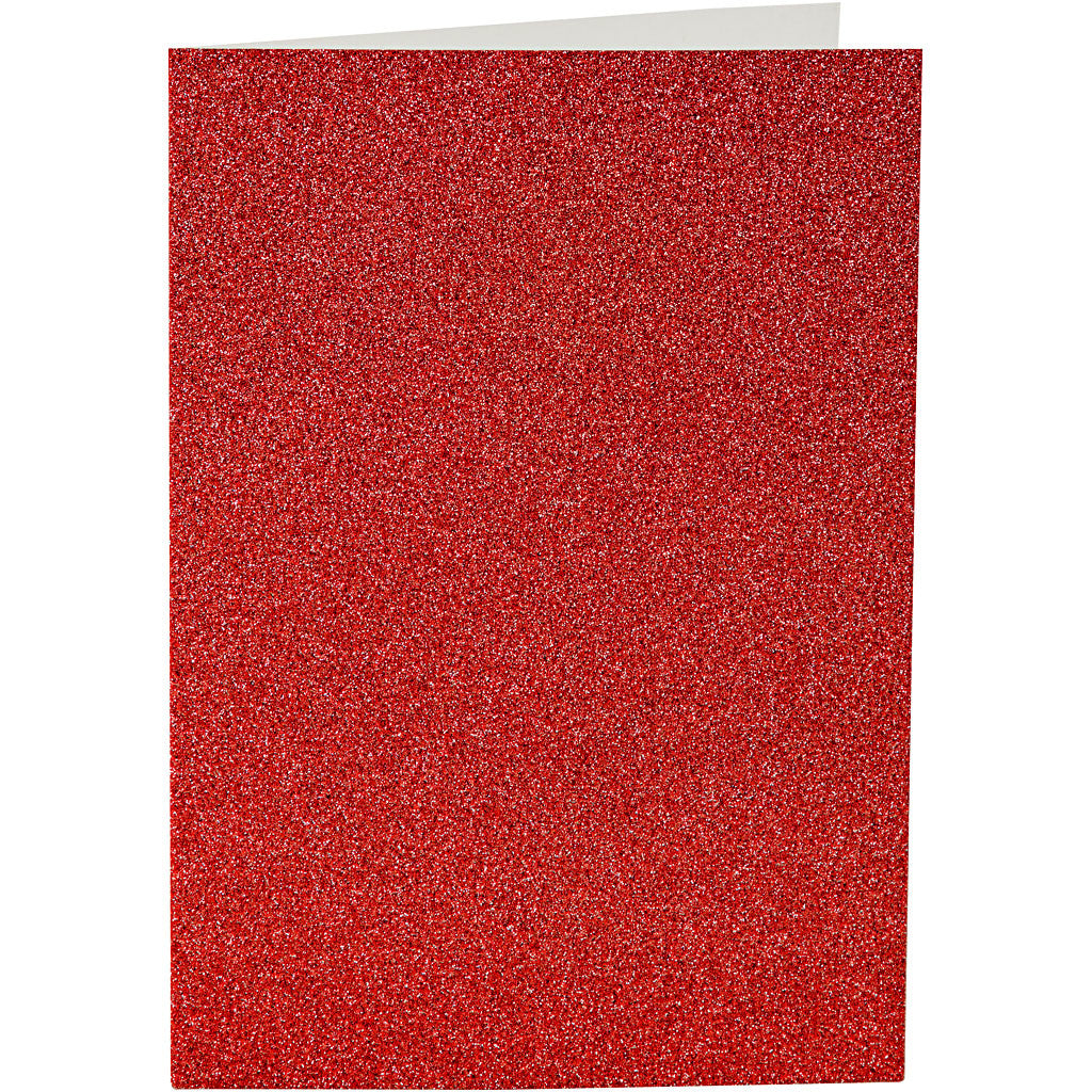 Cartes et enveloppes, dimension carte 10,5x15 cm, dimension enveloppes 11,5x16,5 cm, paillettes, 110+250 gr, rouge, 4 set/ 1 Pq. [HOB-23025]