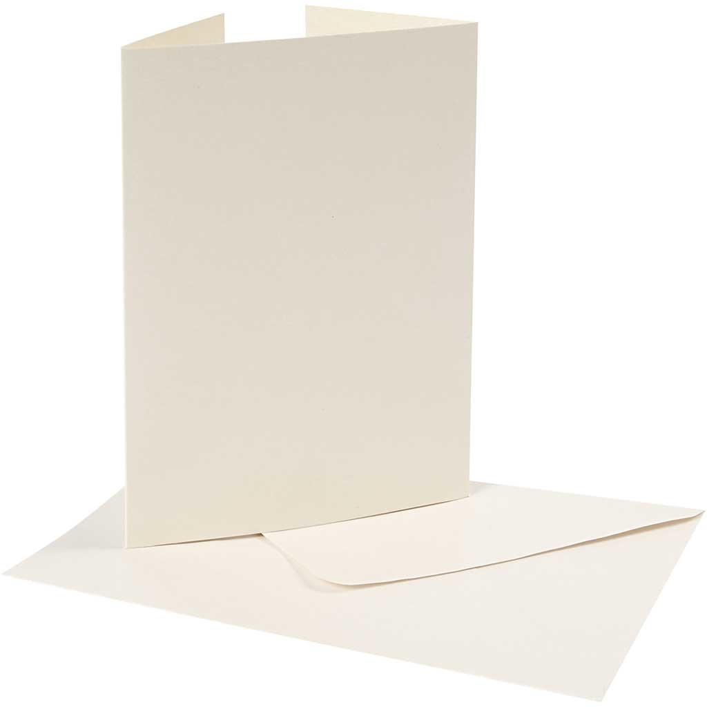 Cartes et enveloppes nacrées, dimension carte 10,5x15 cm, dimension enveloppes 11,5x16,5 cm, 230+120 gr, blanc cassé, 10 set/ 1 Pq. [HOB-23045]